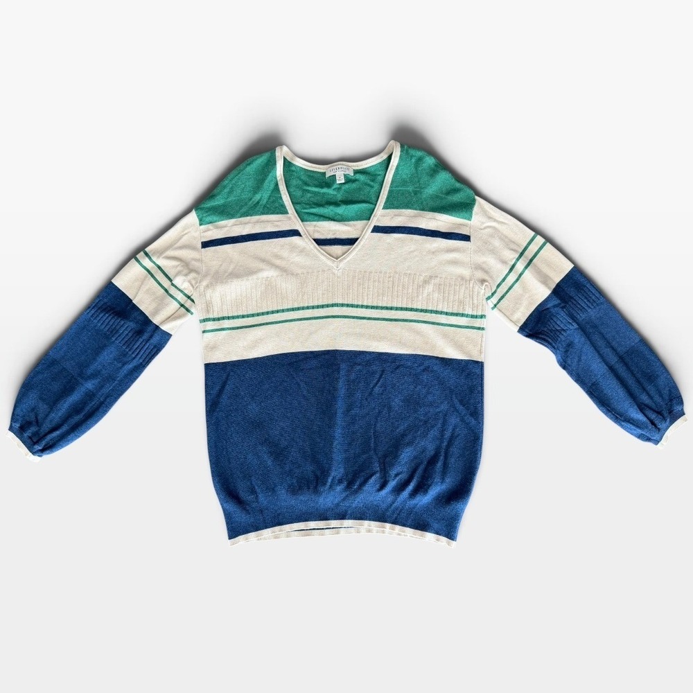 Liverpool Los Angeles Colorblock Striped Sweater Blue Green Womens M